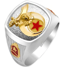 Customizable Men's Two Tone 0.925 Sterling Silver Shriner Freemason Masonic Ring