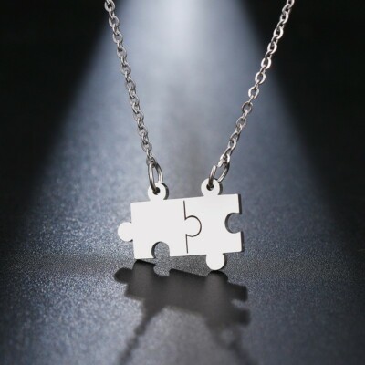 Double Puzzle Piece Autism Awareness Silver Stainless Steel Pendant ...
