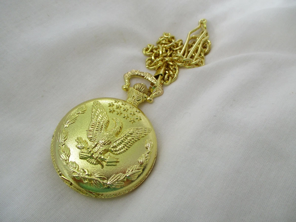 Gold eagle pocket watch japan movt sales