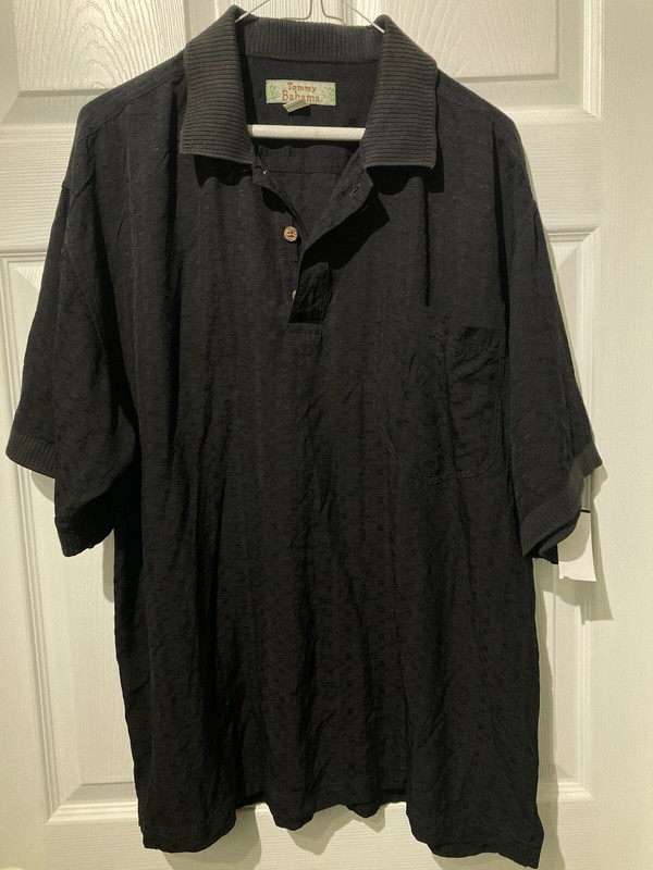 Tommy Bahama Polo Shirt Mens L Black Silk Pocket Casual Short Sleeve Golf Preppy