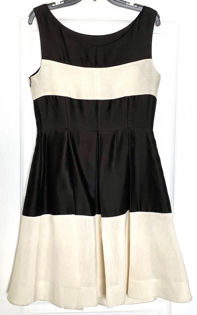 Flare Dress Kate Spade White Colorblock Dress KATE SPADE Gayle Black Ivory  Stripe Colorblock Pleated Cocktail Work Dress M