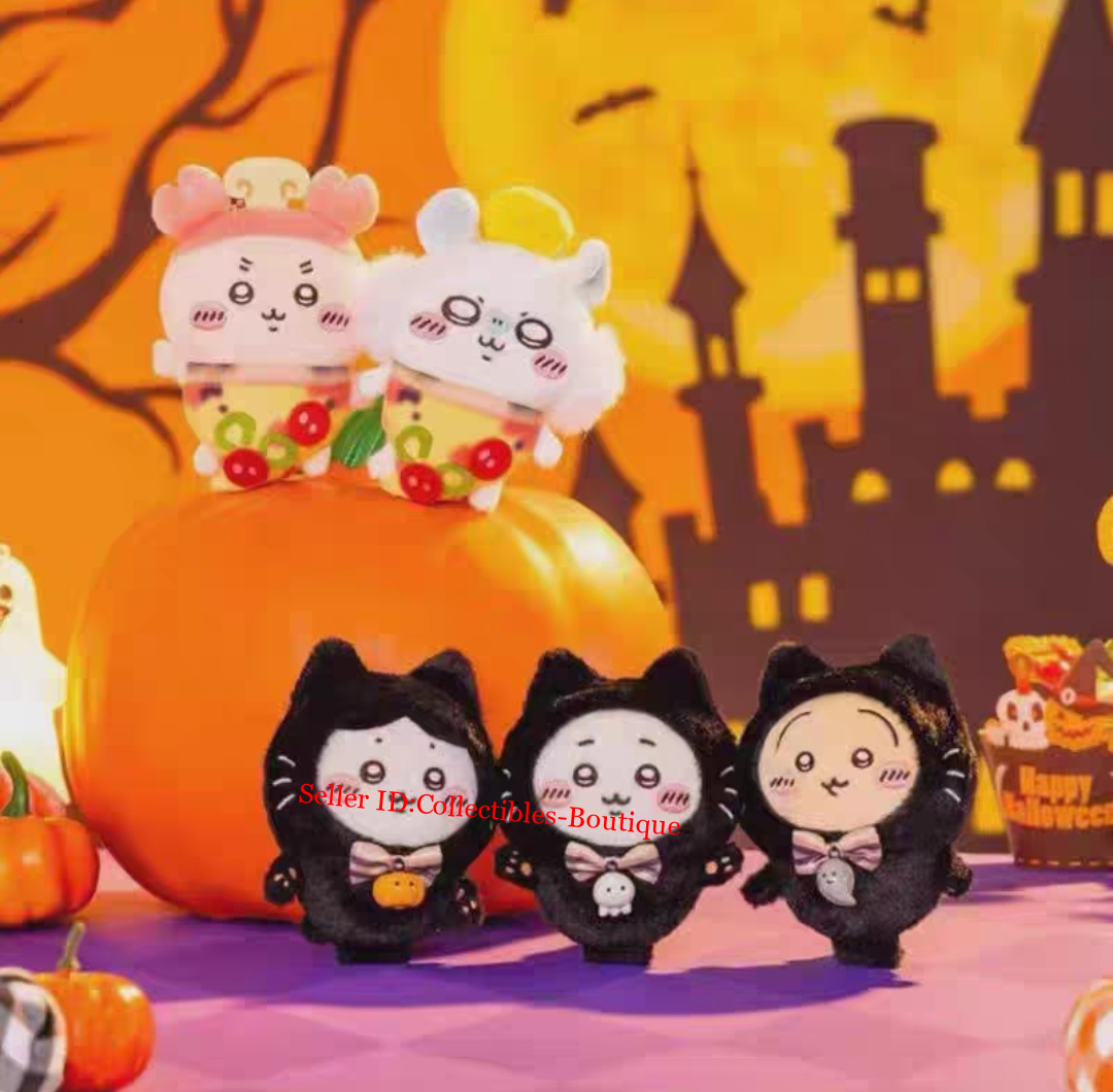 Chiikawa Hallowmas Black Cat Mascot Plush Keychain Hachiware New