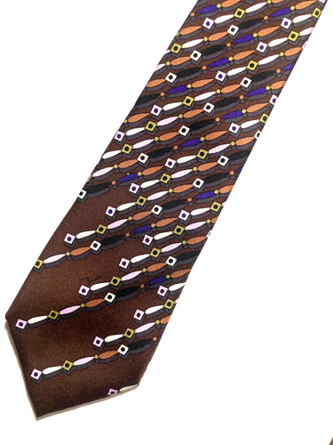EMILIO PUCCI FIRENZE VINTAGE CORBATA ARTÍSTICA CON LOGOTIPO PASTEL MARRÓN ITALIA - Imagen 9 de 16