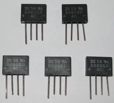 5 X 2 Amp 50 Volt Low Profile Bridge PC Board Mount Rectifier - 50V 2A - BR805