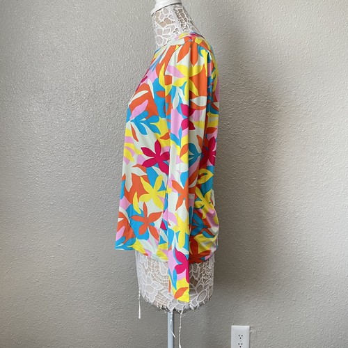 Lands End Sz L 14 16 Colorful Floral Retro Crew Swim Tee Rash Guard Long Sleeves - Picture 4 of 10