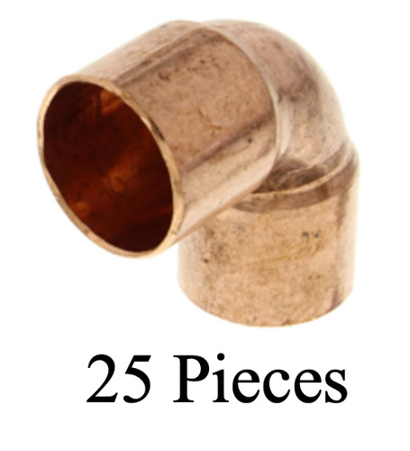 (25 PCS) - 3/4" x 3/4" Copper 90° Degree Elbow C x C, Lead Free Plumbing Fitting