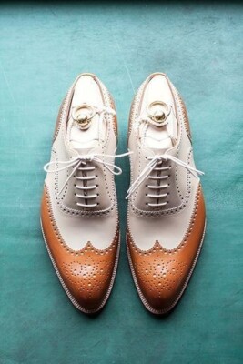 Tailor made Cream Brown Leather Men's Oxford Brogue Wingtip