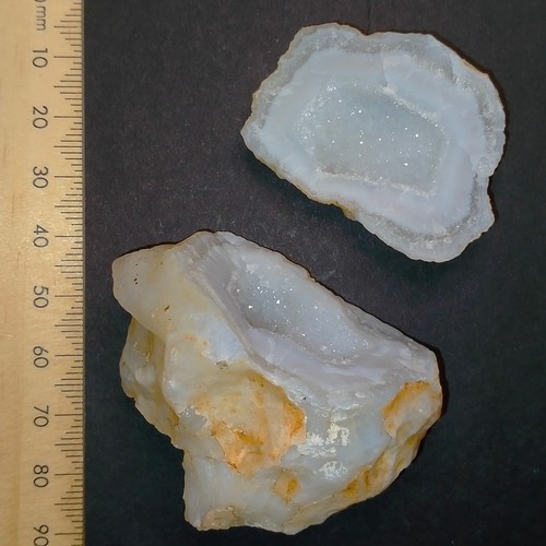 Agate Chalcedony Geode pair with Druzy Quartz cave mineral specimen 431ct - Foto 2 di 6