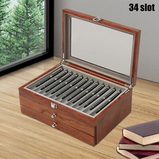 34 Slots Fountain Pen Case Display Box Holder Storage Organizer Vintage Rosewood