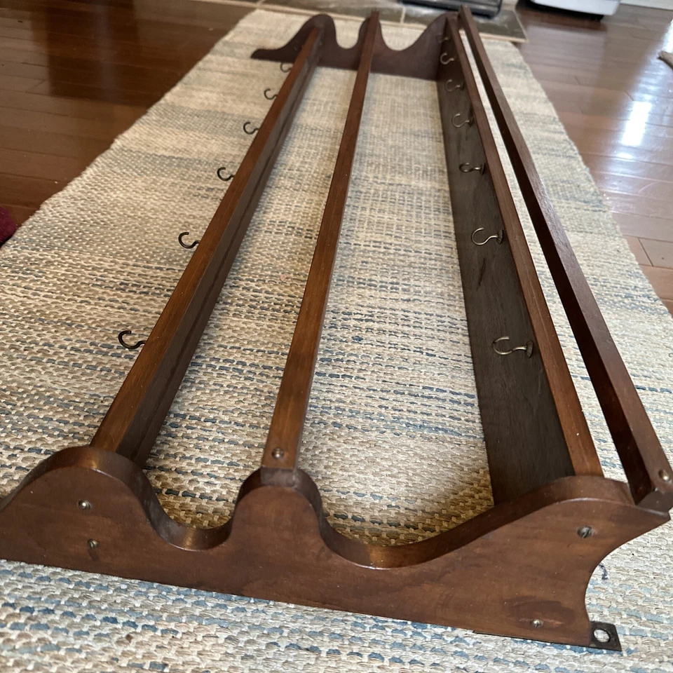 Vtg  Wood Wall Tea Cup/Saucer 2-Tier Display Shelf Knick Knack 14 Cups LOCAL PIC - Image 4 of 4