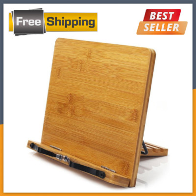 Book Holder Stand Bamboo Portable Adjustable Desk Reading Cookbook Bookstand