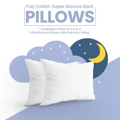 SLEEPYNIGHTS Bouncy Pillows Filled with Non Allergenic Hollowfibre - 2 pack 4 pack 6 Pack
