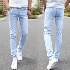 Mens Stretch Skinny Jeans Elastic Straight Trousers Slim Fit Denim Pants 27-36