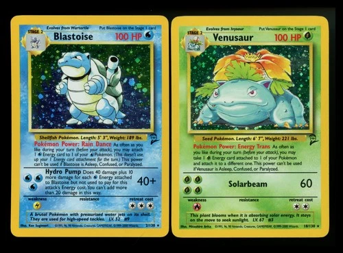 Blastoise 2/130 Venusaur 18/130 Base Set 2 2000 Vintage WOTC Holo Pokemon Card