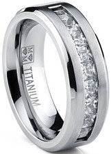 Titanium Men's 1Ct. Wedding Band Engagement Ring with 9 large Princess Cut CZ