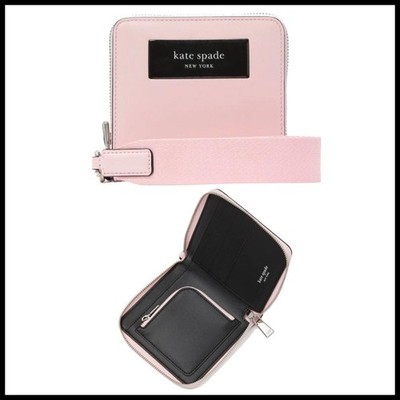 KATE SPADE LABEL LEATHER SMALL COMPACT WEBBED WRISTLET KI728 PINK