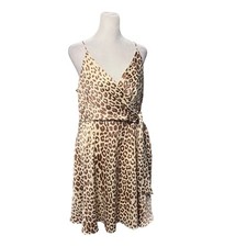 Express Tan Leopard Faux Wrap Mini Dress Size Large NWT