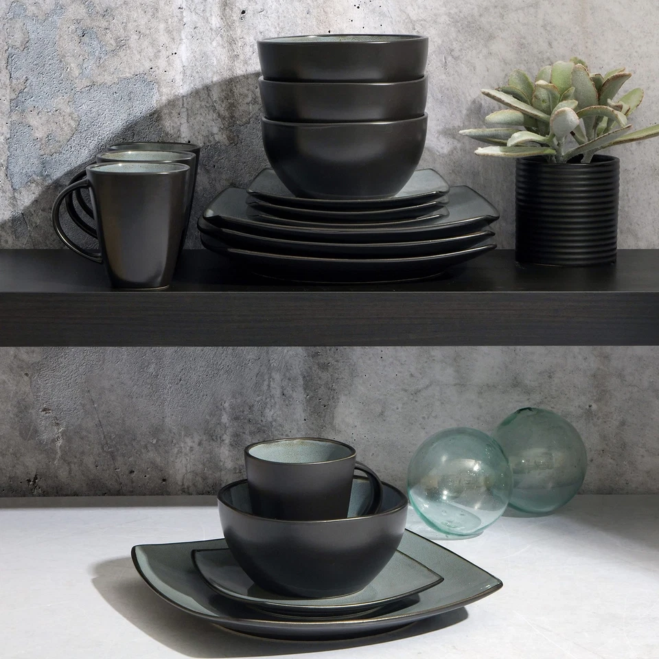 Набор столовой посуды Soho Lounge Square Reactive Glaze Stoneware для 4 (16 шт.), экл... - Изображение 4 из 4