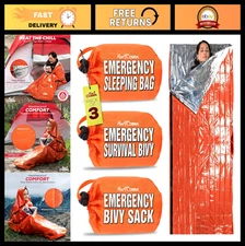 Emergency Sleeping Bag 3 Pack | Waterproof Mylar Survival Blankets for Camping,