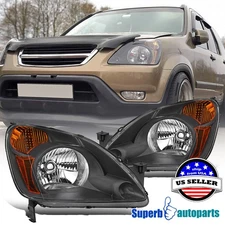 For 2002 2003 2004 Honda CR-V Black Headlights Lamps OE Replacement Assembly L+R