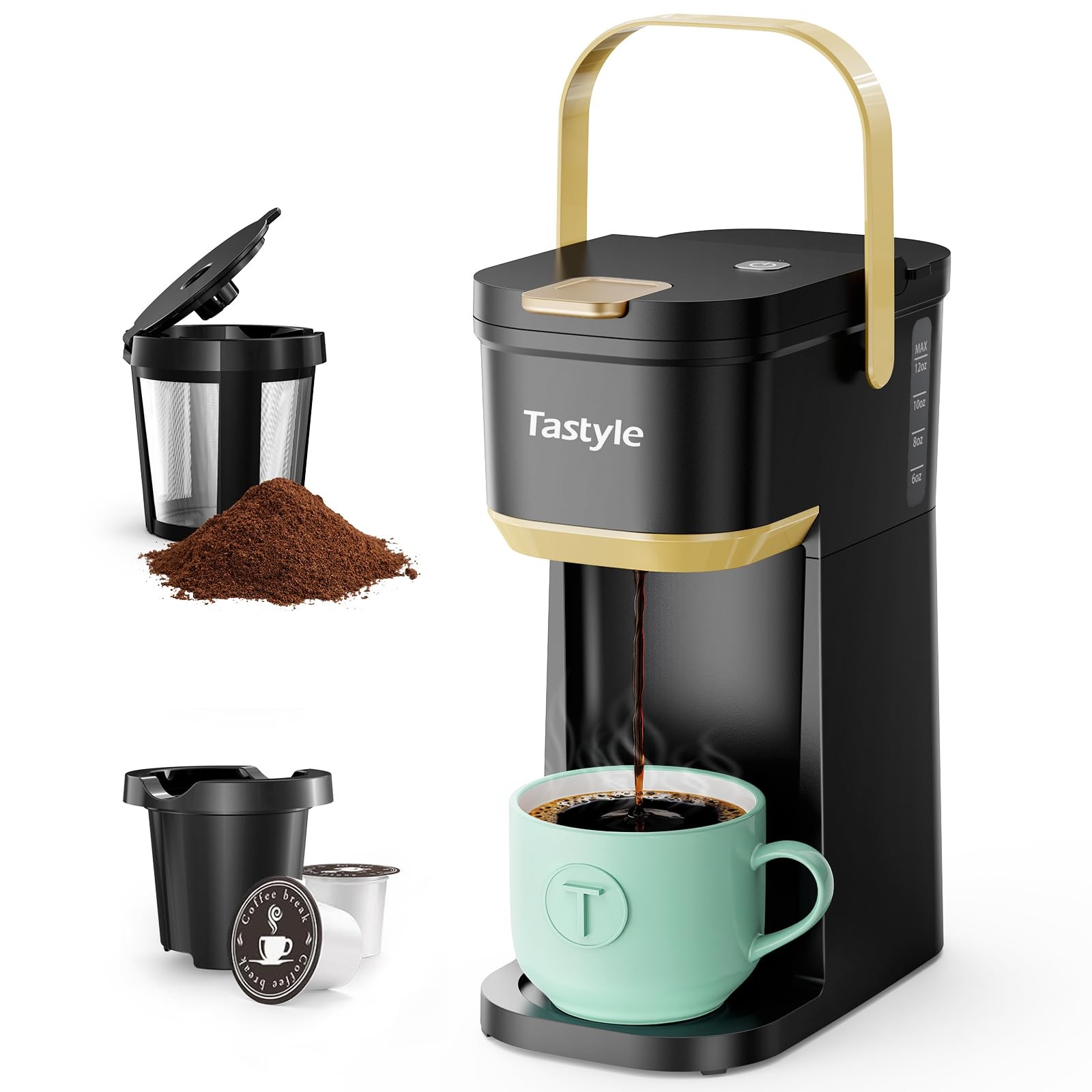 Single Serve One Cup Coffee Maker, for K Cups and Grounds, Mini Coffee Maker ...