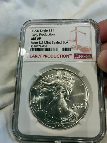 1990 S NGC MS69 Silver Eagle Early Production From US Mint Sealed Box