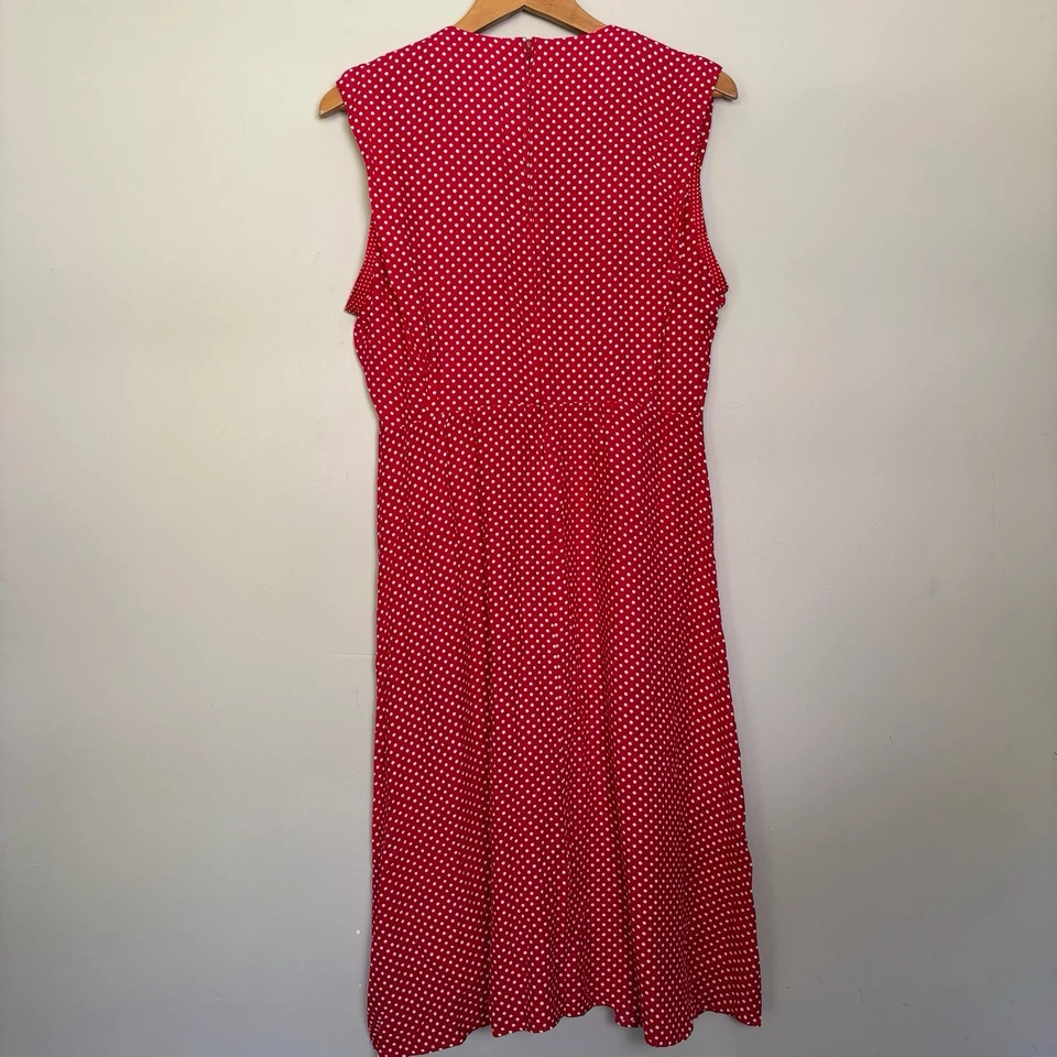 Vintage años 80 S.L. Vestido Petites Lunares Sin Mangas-Rojo/Blanco-Talla 12-¡Bolsillos! Foto 3 de 4