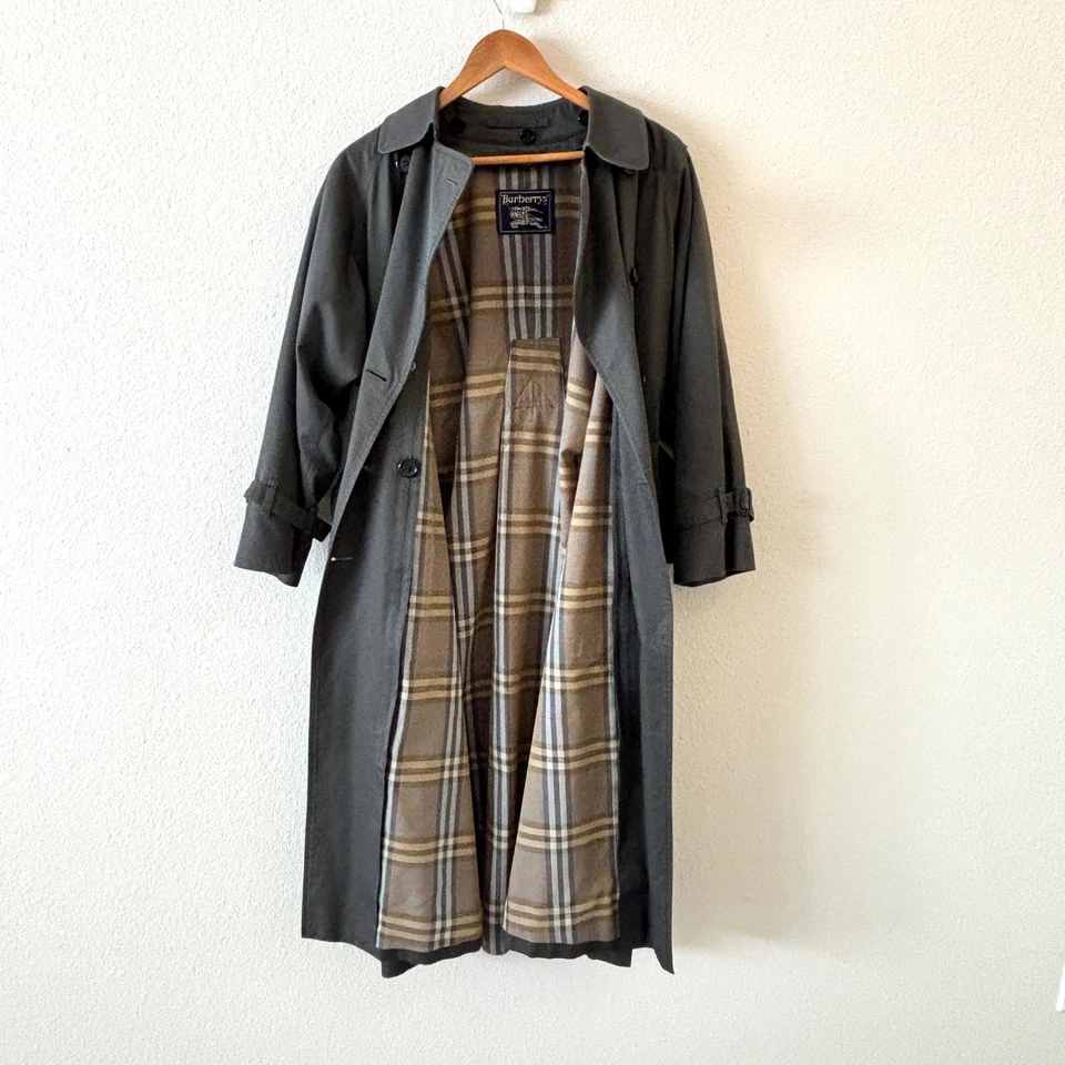 Vintage Burberrys Gray Nova Check Trench Coat Wool Detachable Lining Size 10P - Image 4 of 4