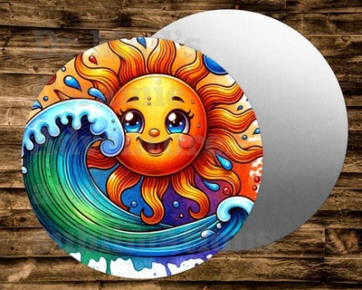 SUN WAVES BEACH SUMMER  Round metal Sign for Wreaths, dollhouse, crafts