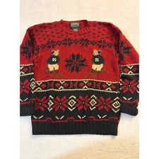 Ralph Lauren Country Polo Bear Skiing Sweater Red Black Vtg Mens Small