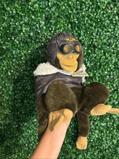 Hosung Monkey Hand Puppet Brown Aviator Jacket and Goggles Chimp Plush Puppet NW