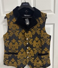 Darkrock Men’s Monarch Vest 2XL Black & Gold Victorian Waistcoat Vest