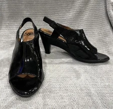 Sofft Black Patent Leather Heels Slingback Open Toe Size 7