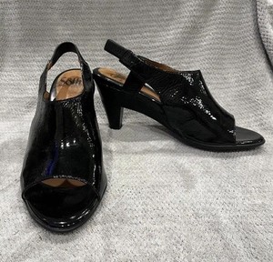 Sofft Black Patent Leather Heels Slingback Open Toe Size 7 EUC