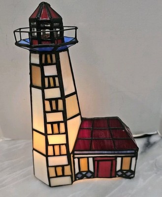 Tiffany Style Beacon Lighthouse Stained Glass Mosaic Table Lamp Night Light 6x9