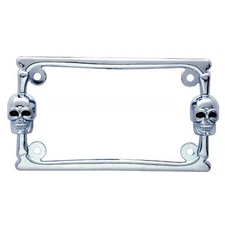 Chrome Metal Skull Motorcycle Bike License Plate Tag Frame Holder / Harley Honda