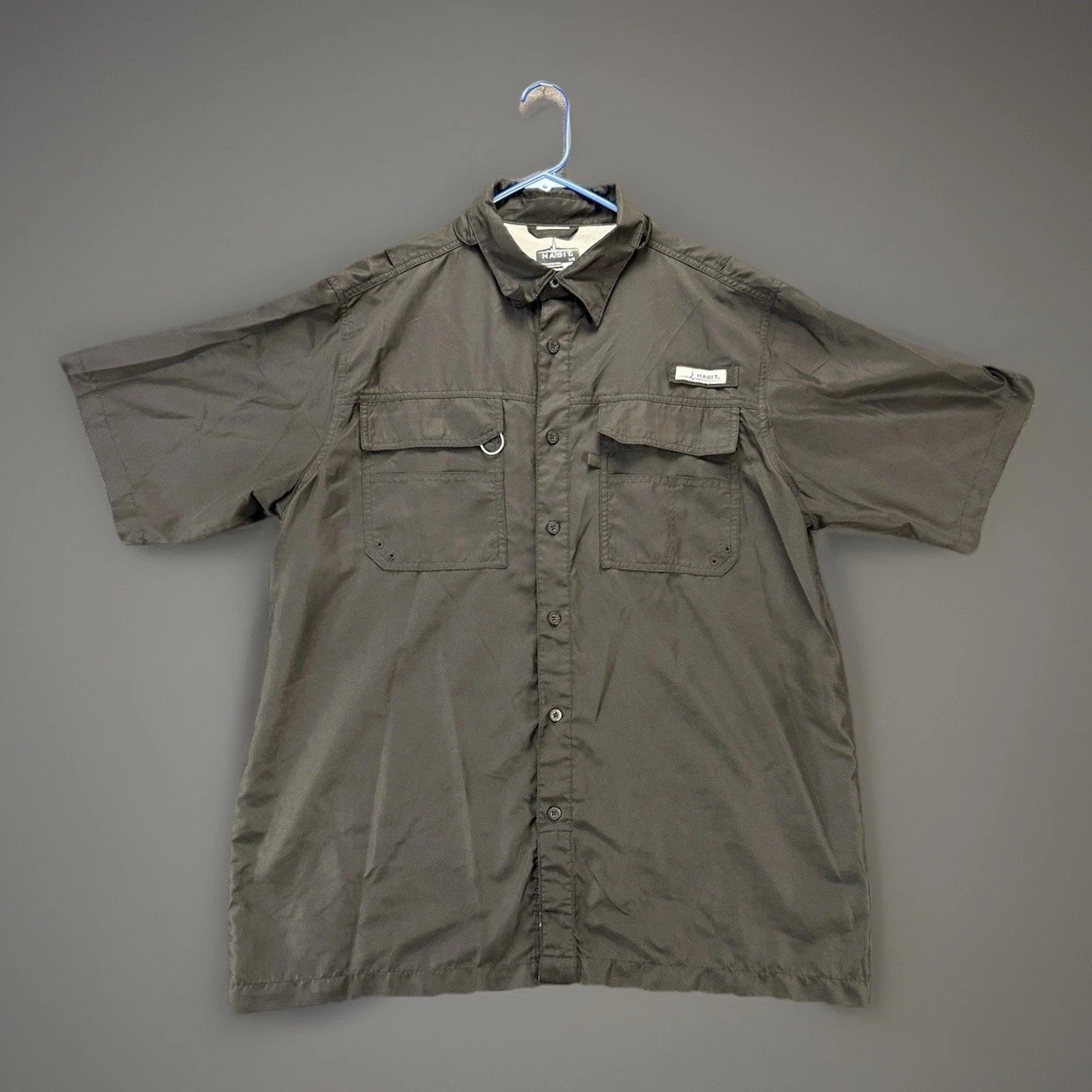 Habit Men’s Fishing Shirt Large Vented Mesh Solar-Factor 40+ Short Sleeve Gray