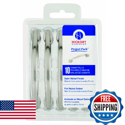 Hickory Hardware Luna 10-Pack Cabinet Pulls, 3'' & 3-3/4'' Hole, Satin Nickel