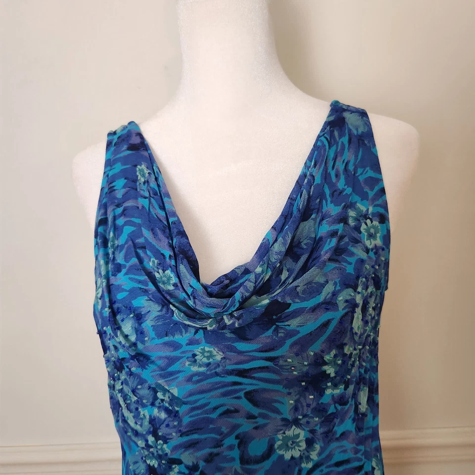 Antigo Vestido Azul Bella Y2K Tamanho 8 Feminino Midi Decote Capuz Contas Fada Floral WhimsiGoth - Imagem 2 de 4