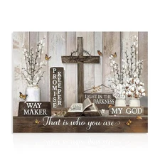 Dazzlewall Rustic Christian Wall Art Religious Bible Cross Floral Wall Decor ...