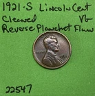 1921 S Lincoln Wheat Cent / Penny 1c Vg Very Good Cleaned Reverse Planchet Flaw