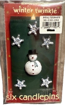 Winter Twinkle Candle Pin Set / 6. Snowman/Snowflakes. 2002 Boston Warehouse New