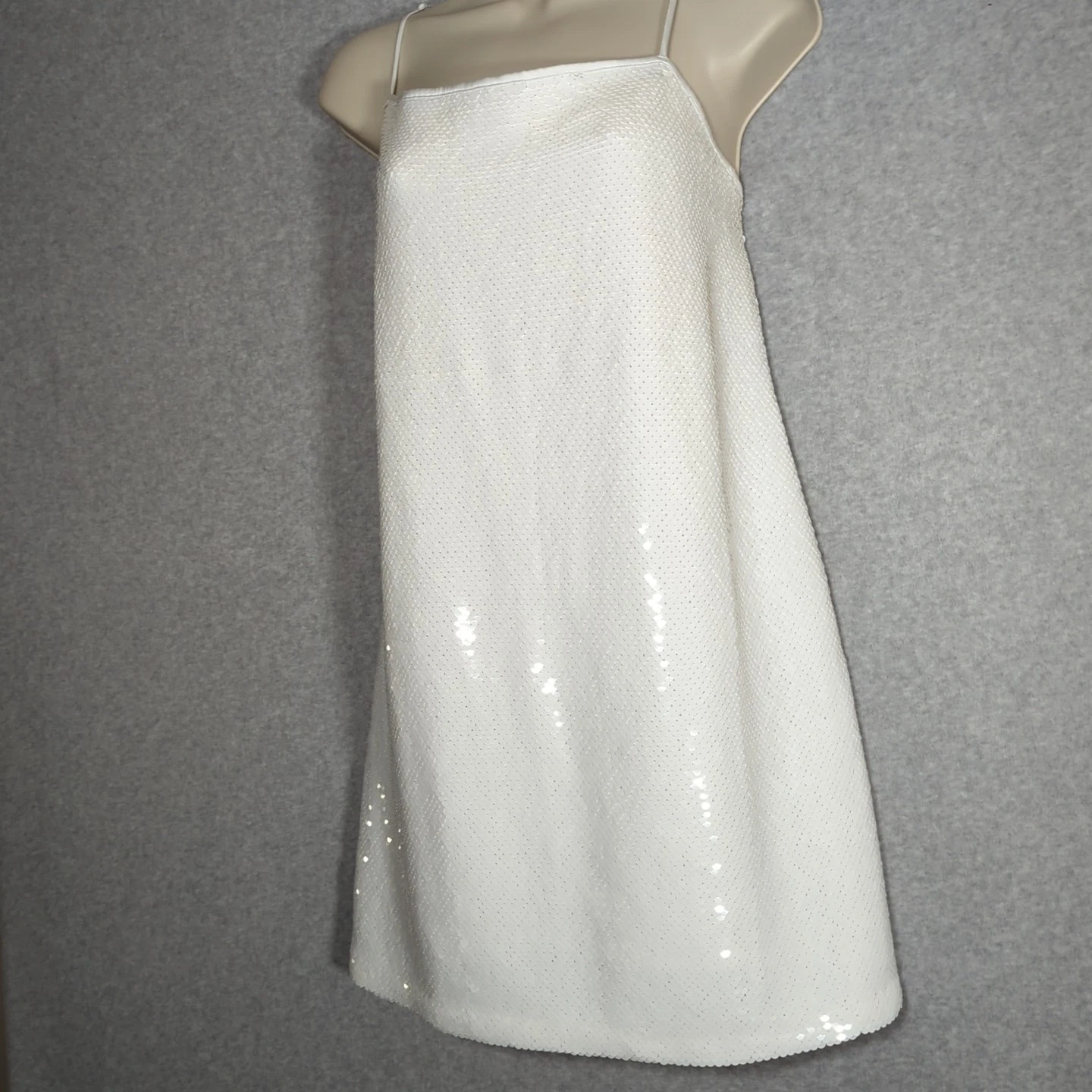 UNDERCOVER Abercrombie & Fitch mini abito bianco paillettes collo quadrato LP spaghetti strap sposa