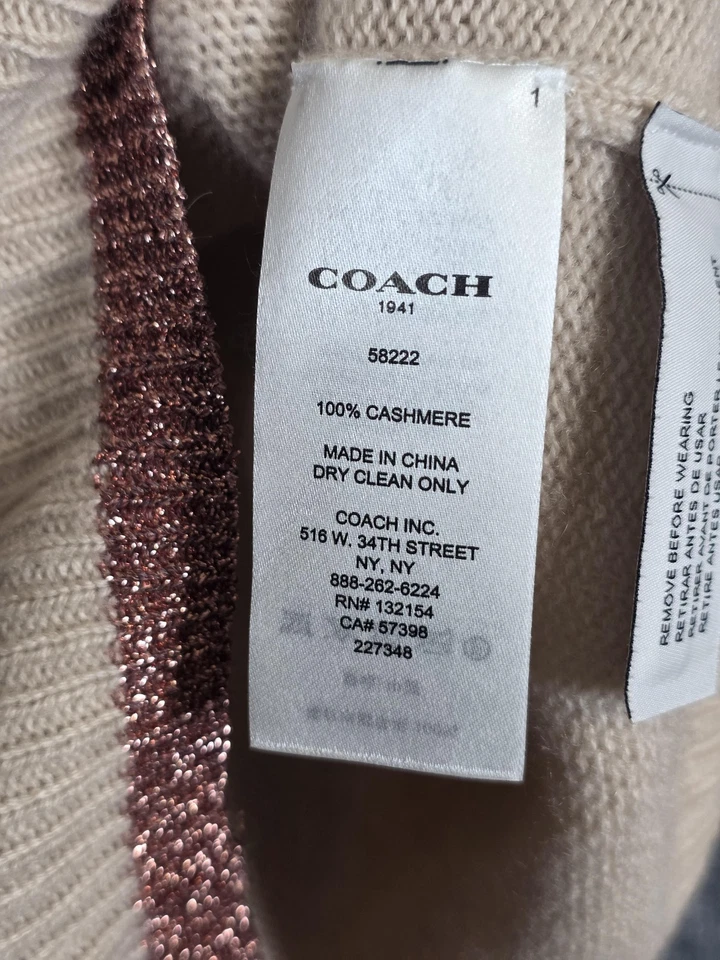 Suéter Coach 1941 para mujer pequeño beige cachemir gráfico de coche cuello redondo tejido 58222 Foto 4 de 4