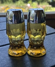 Vintage Amber Glass Anchor Hocking Salt & Pepper Shakers Steak House Supper Club