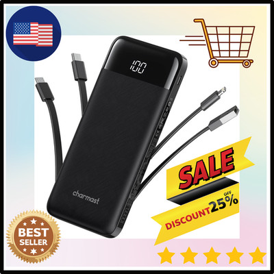 Portable Charger with Built in Cables, Power Bank with Cords Wires, Slim 1000...