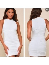Lulu’s Modern Movement White Mesh Ruched Mock Neck Mini Dress Size Small
