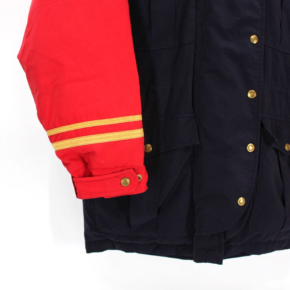 Ralph Lauren Fur Hooded Down Insulated Red Navy Military Parka Coat S Vintage - Image 3 of 4