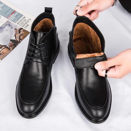 Mens Business Formal Black Elegant Fleece Winter Warm Side Zip Ankle Boots Shoes - Picture 1 of 4