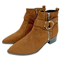 Nine West Dahila Women's 8.5 M Ankle Boots Booties Side Zip Brown Faux Suede